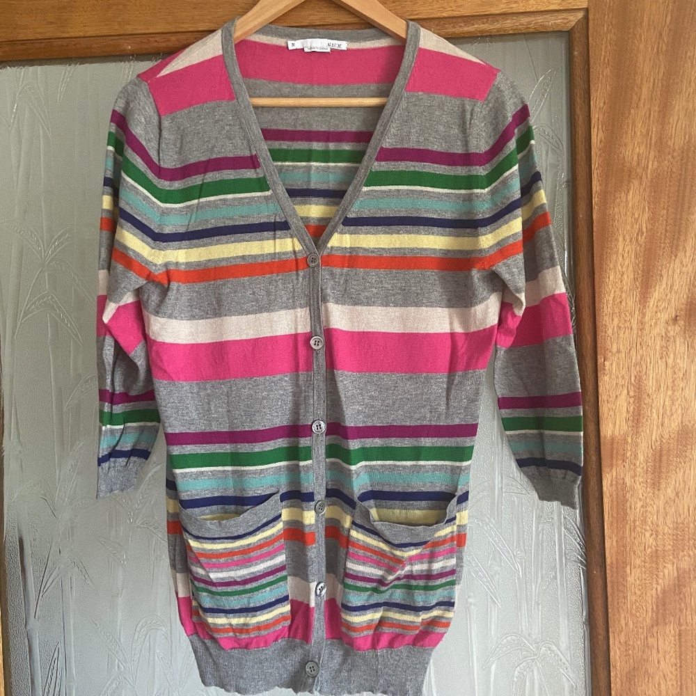 Allude Striped Cashmere Blend Cardigan